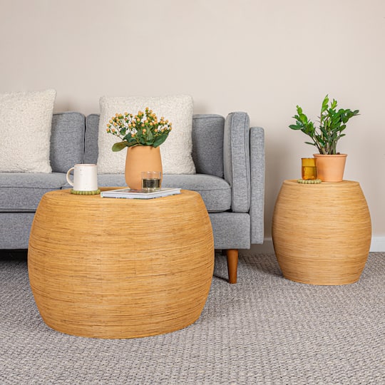 Hello Honey® 18" Natural Wide Rattan Round Accent Table